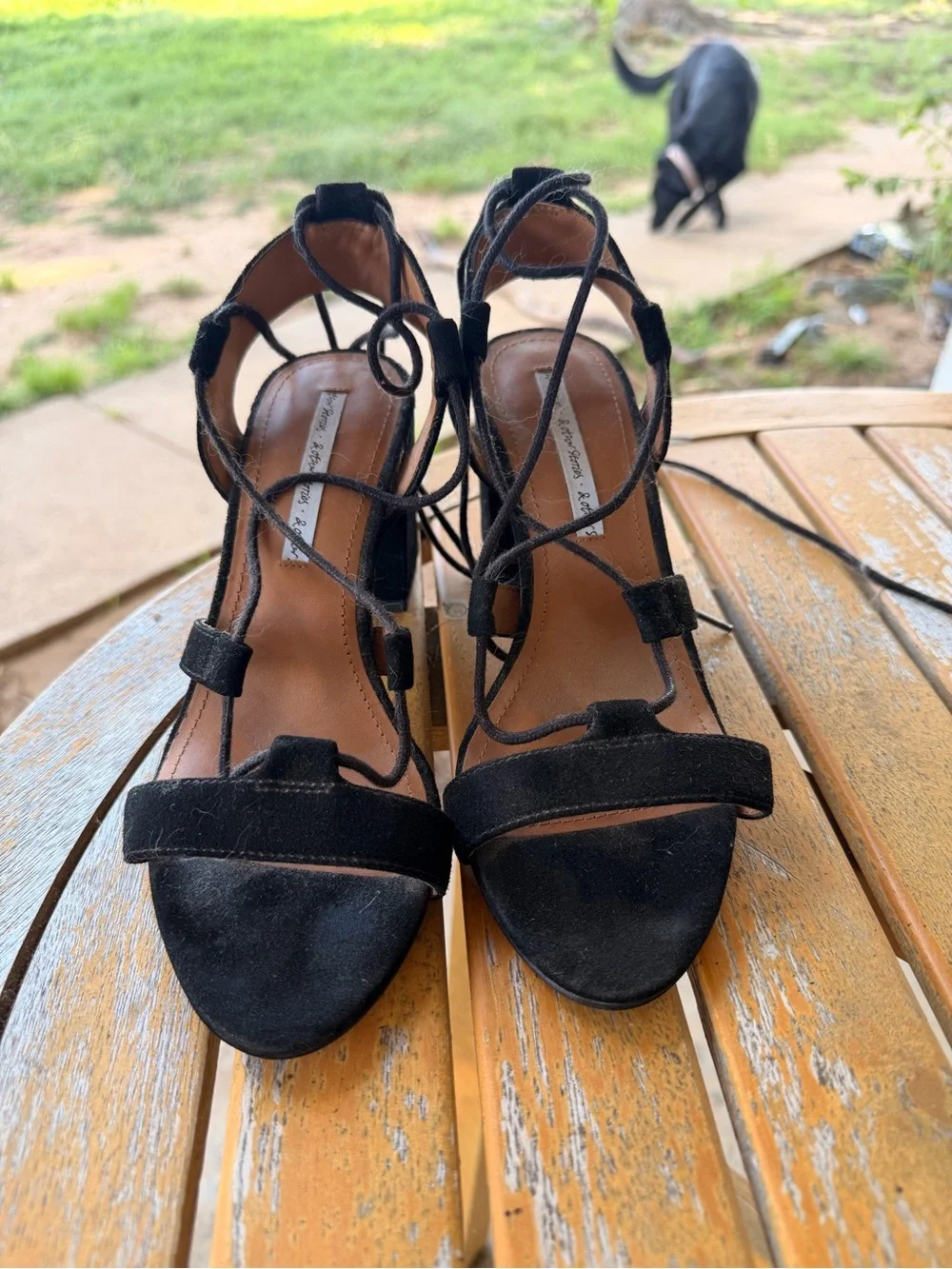 & Other Stories Black Suede Lace-Up Block Heels